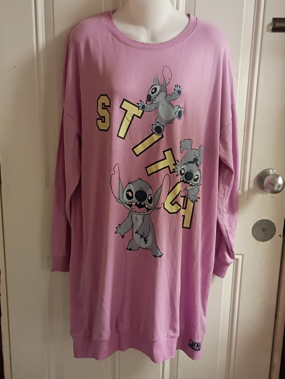 Disney Stitch Pink Long-Sleeve Sleeper Dress Size Large